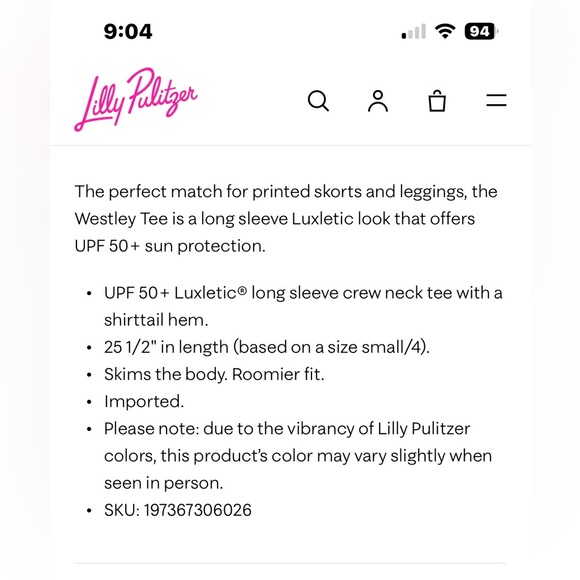 NWT Lilly Pulitzer Westley Luxletic Active SPF 50+ Green Long-Sleeve Tee, Size M - Picture 14 of 14